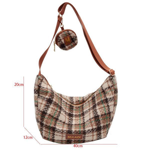 Plaid Woolen Knitted Hobo Shoulder Bag