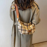 Plaid Woolen Knitted Hobo Shoulder Bag