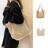 Summer Beige Large Tote Bag - Casual Polyester Jute