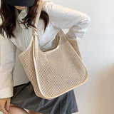 Summer Beige Large Tote Bag - Casual Polyester Jute