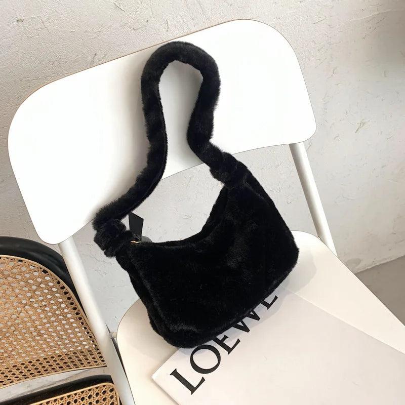 Soft Shoulder Underarm Bag Plush Autumn Winter Fluffy Women Totes Handbag