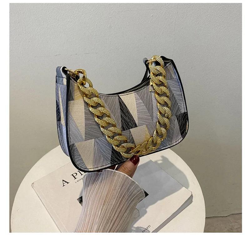 Women's PU Leather Shoulder Bag with Chains Handbag