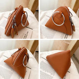 Round Handle Tassel Women's Handbags Small Triangle Coins Clutch Purses Mini Tot