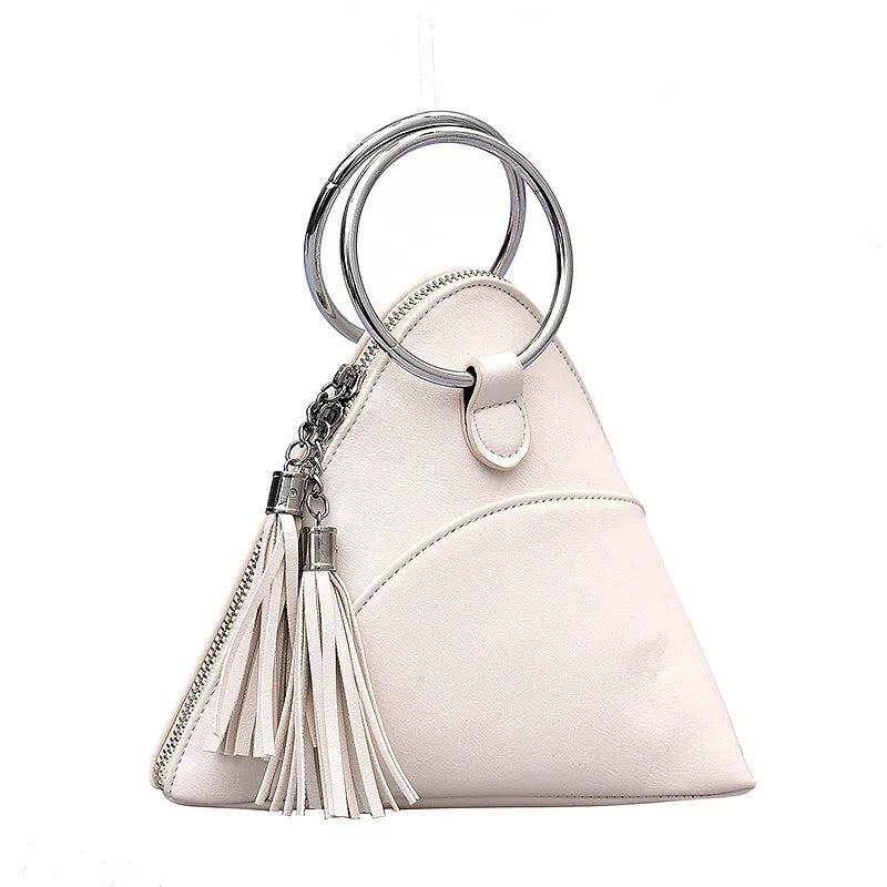 Round Handle Tassel Women's Handbags Small Triangle Coins Clutch Purses Mini Tot