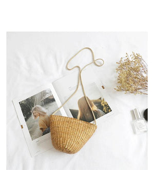 Boho Casual Straw Bucket Bag Weaving Beach Shoulder Tote Handbag