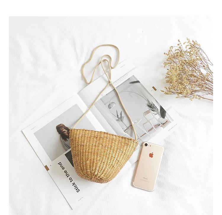 Boho Casual Straw Bucket Bag Weaving Beach Shoulder Tote Handbag