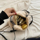 Fluffy Crossbody Bag Multi-layer Chains Solid Shoulder Bag