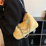 Fluffy Crossbody Bag Multi-layer Chains Solid Shoulder Bag