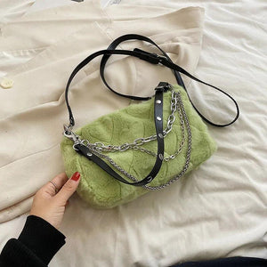 Fluffy Crossbody Bag Multi-layer Chains Solid Shoulder Bag