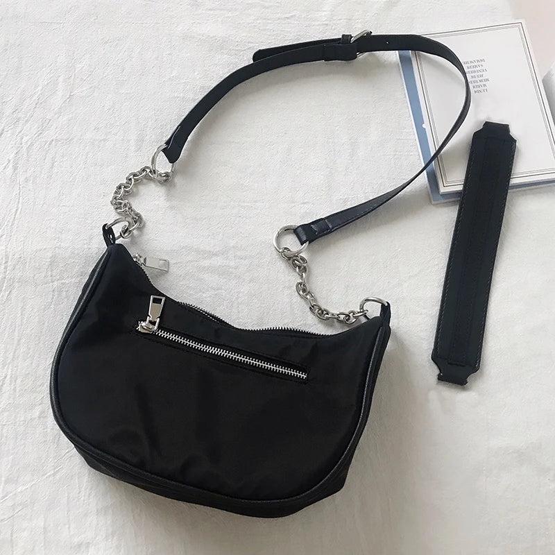 Vintage Nylon Chain Shoulder Hobo Bags For Women Crossbody Messenger Bag