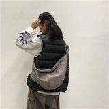 Women's Canvas Shoulder Bag Plaid Handbag Large Capacity Tote Crossbody