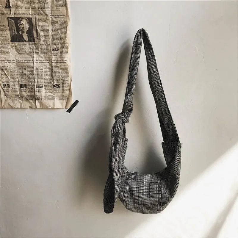 Women's Canvas Shoulder Bag Plaid Handbag Large Capacity Tote Crossbody
