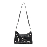 Women Embroidery Flower Underarm Bag Retro Solid Handbags