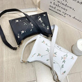 Women Embroidery Flower Underarm Bag Retro Solid Handbags