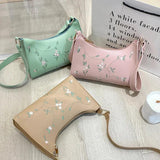 Women Embroidery Flower Underarm Bag Retro Solid Handbags