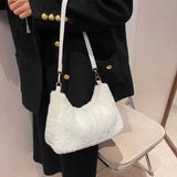 Winter Women Soft Plush Shoulder Bag Faux Furry Small Tote Purse Handbag