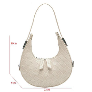 Half Moon Shoulder Bag Small Pu Leather Woven Bag Underarm Handbag
