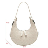 Half Moon Shoulder Bag Small Pu Leather Woven Bag Underarm Handbag