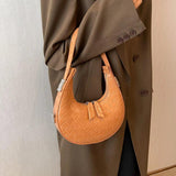 Half Moon Shoulder Bag Small Pu Leather Woven Bag Underarm Handbag
