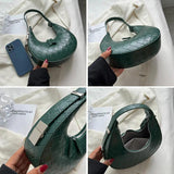 Half Moon Shoulder Bag Small Pu Leather Woven Bag Underarm Handbag