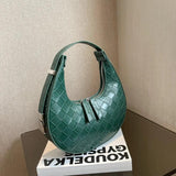 Half Moon Shoulder Bag Small Pu Leather Woven Bag Underarm Handbag