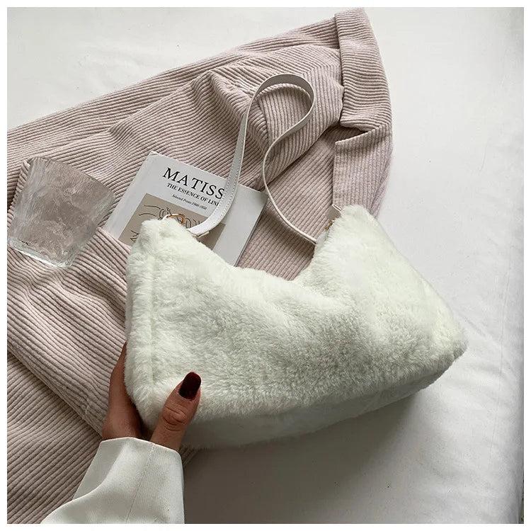 Winter Women Soft Plush Shoulder Bag Faux Furry Ladies Small Tote