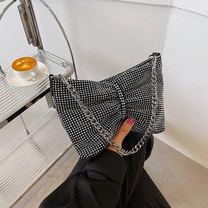 Rhinestone Evening Handbag Silvery Crystal Wedding Party Bag