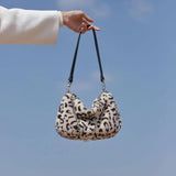 Vintage Leopard Women Plush Hobos Underarm Bag Faux Fur Small Shoulder Ba