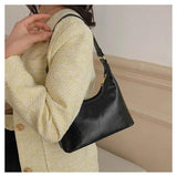 Vintage PU Leather Handbag Lady Zipper Tote Armpit Bag for Girl