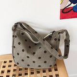 Retro Corduroy Wave Dot Tote Bag Soft Stripe Crossbody Handbag