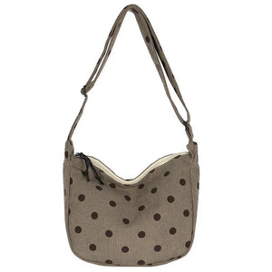 Retro Corduroy Wave Dot Tote Bag Soft Stripe Crossbody Handbag