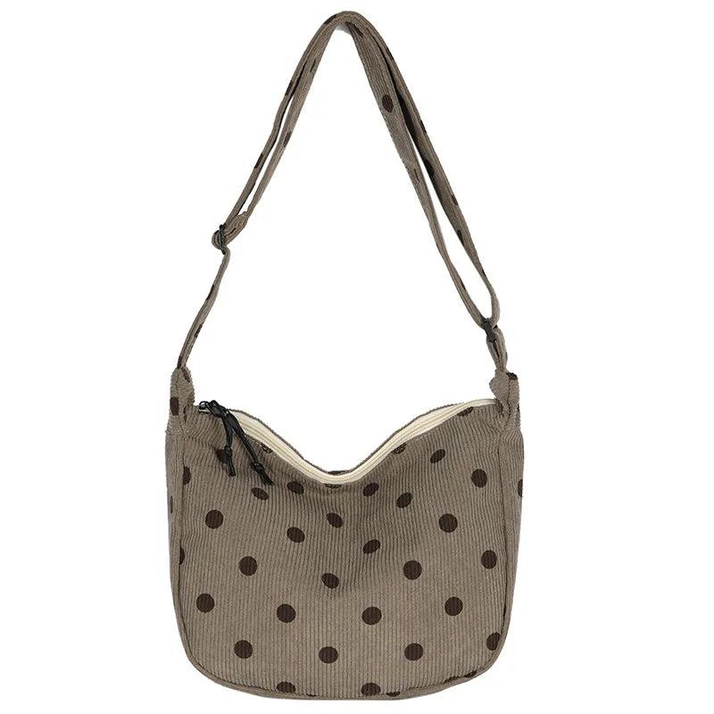Retro Corduroy Wave Dot Tote Bag Soft Stripe Crossbody Handbag