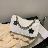 Retro Flower Leather Shoulder Bag, Chain Hobo Bag for Women