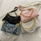 Flower Shoulder Purse Women Jacquard Underarm Bag Ladies Chain Top-handle Clutch