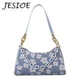 Flower Shoulder Purse Women Jacquard Underarm Bag Ladies Chain Top-handle Clutch