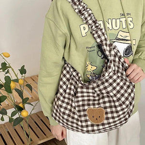 Casual Shoulder Bag with Bear Pattern