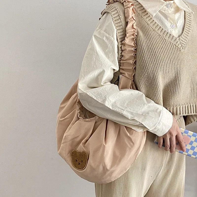 Casual Shoulder Bag with Bear Pattern