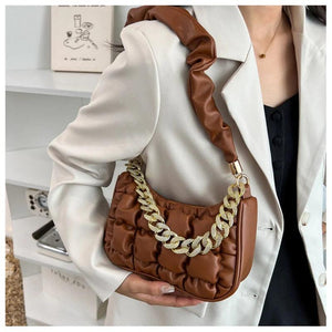 PU Leather Shoulder Bag for Women with Chains Decor