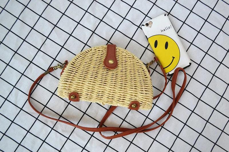 Woman Straw Bag Semi-Circle Shoulder Bag Rattan Handbag Summer Beach Bag