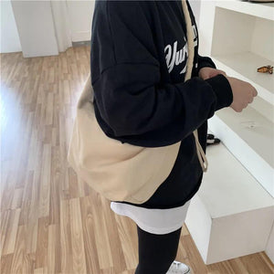 Canvas Pleated Drawstring Shoulder Bag Large Capacity Tote Bag