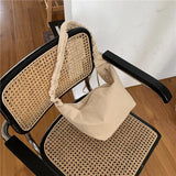 Canvas Pleated Drawstring Shoulder Bag Large Capacity Tote Bag