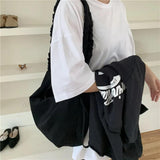 Canvas Pleated Drawstring Shoulder Bag Large Capacity Tote Bag