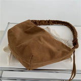 Canvas Pleated Drawstring Shoulder Bag Large Capacity Tote Bag