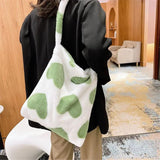 Plush Shoulder Bag Love Heart Pattern Furry Tote Winter Crossbody Large Capacity