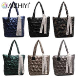 Women Cotton Padded Top-handle Bag Soft Zipper Autumn Winter Handbags