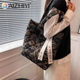 Women Cotton Padded Top-handle Bag Soft Zipper Autumn Winter Handbags