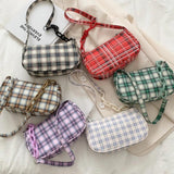 Retro Plaid Underarm Bag Chain Strap Zipper Mini Handbag Casual Shoulder Bag