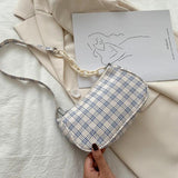 Retro Plaid Underarm Bag Chain Strap Zipper Mini Handbag Casual Shoulder Bag