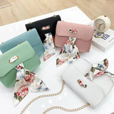 Women Chain Small Shoulder Bags Pu Leather Silk Scarf Crossbody Bags