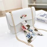 Women Chain Small Shoulder Bags Pu Leather Silk Scarf Crossbody Bags